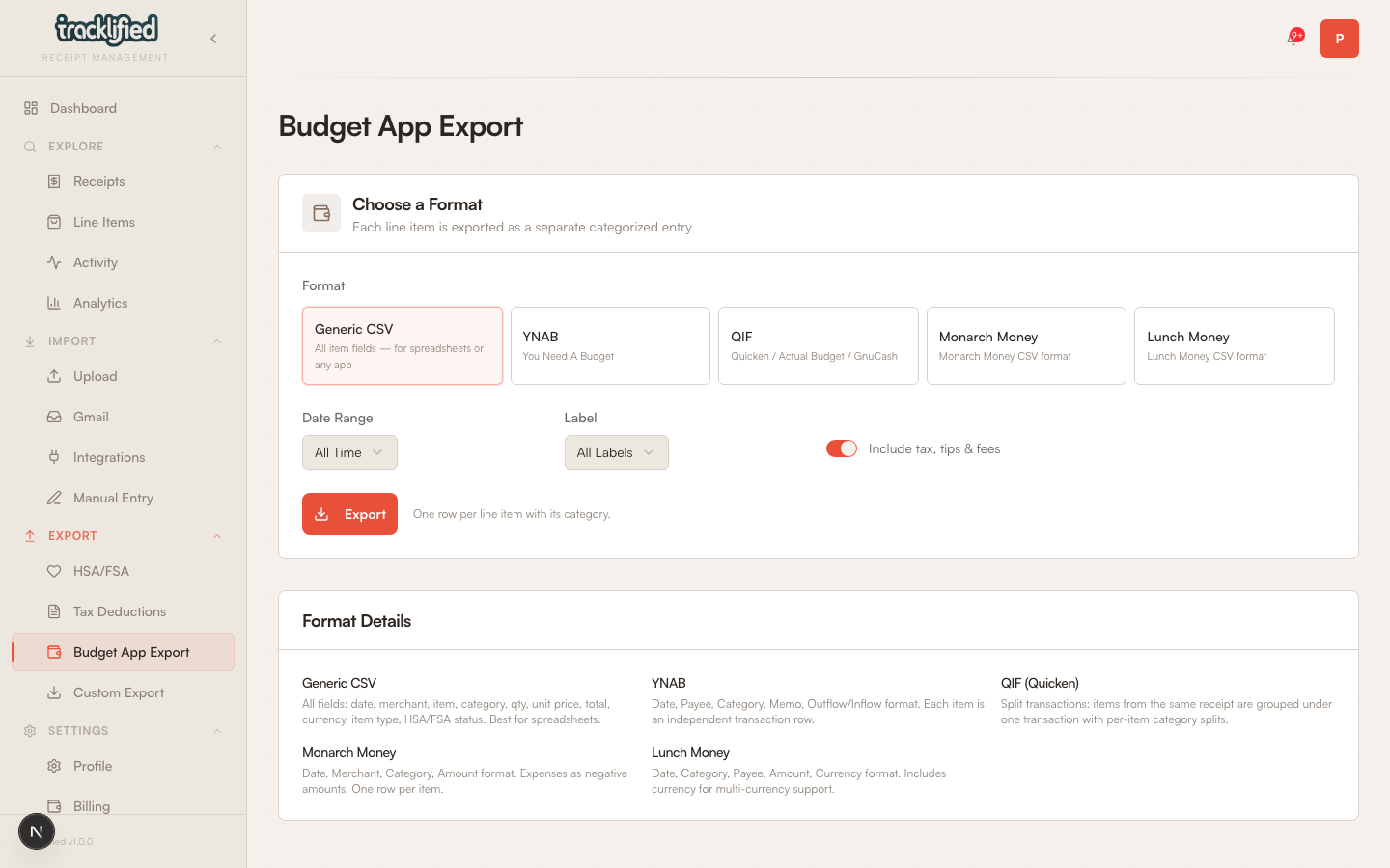 Budget app export