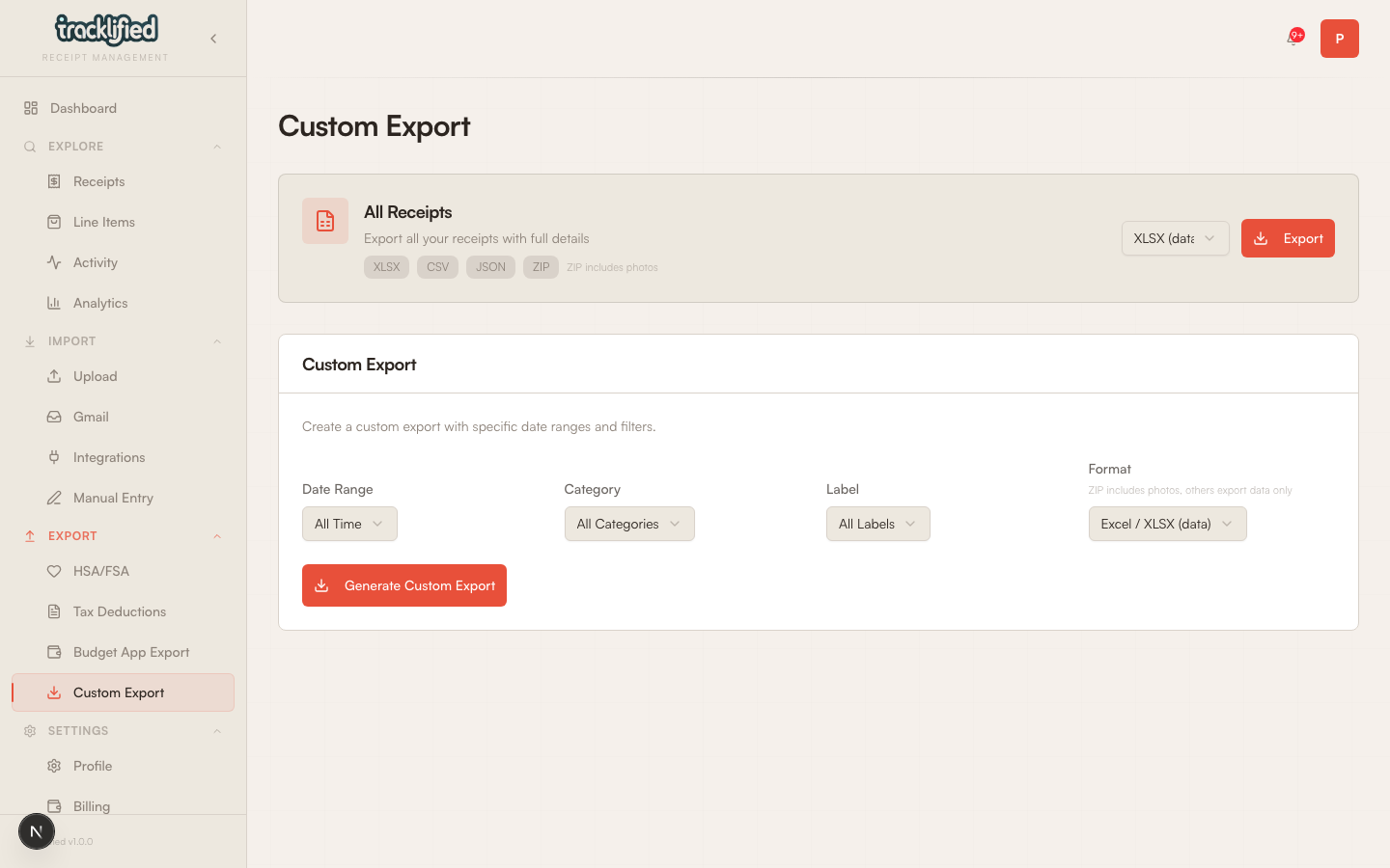 Custom export