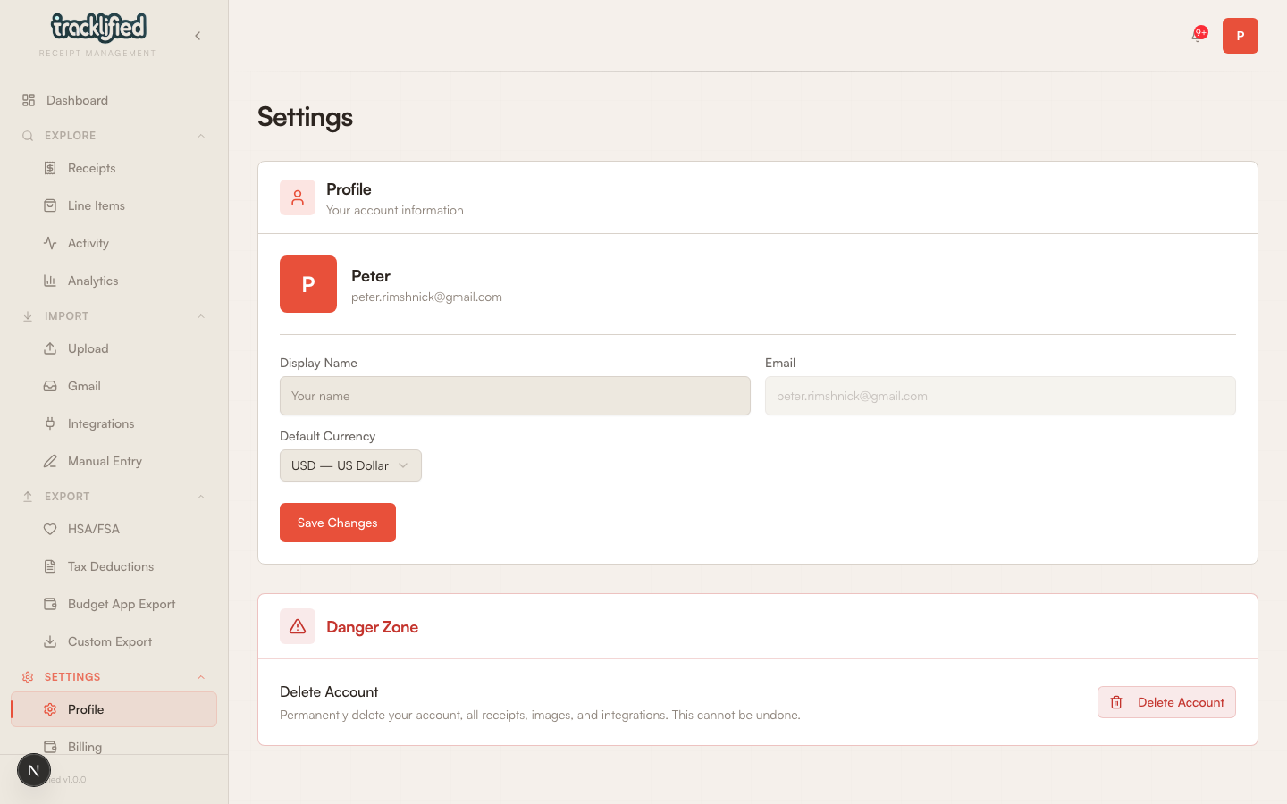 Delete account UI