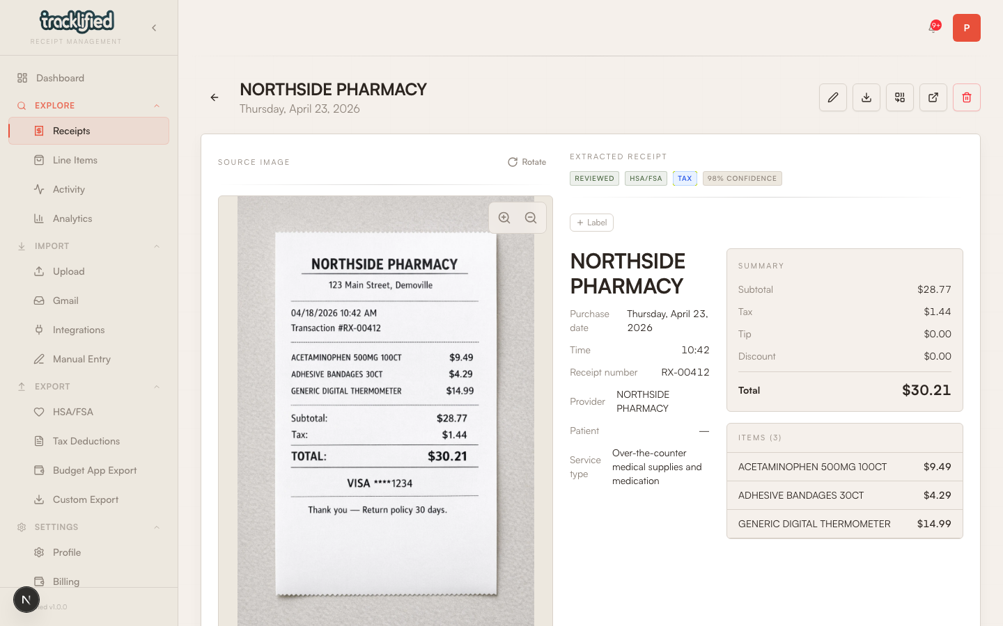 Editing a receipt
