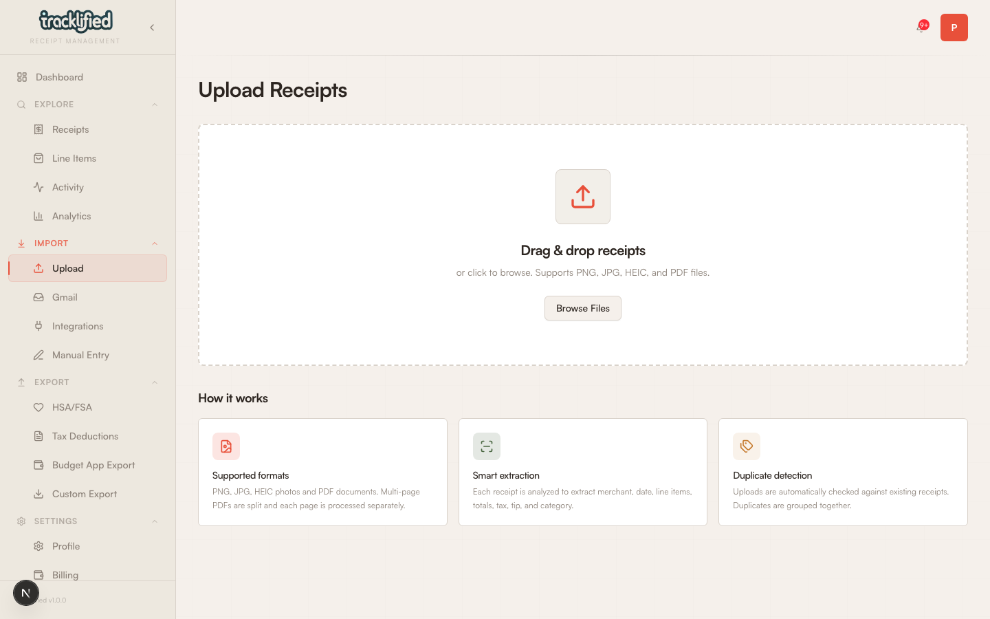Upload page