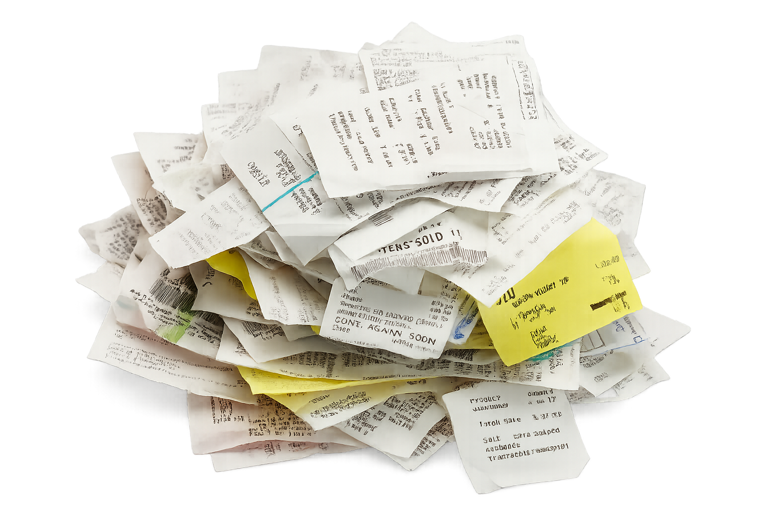 A pile of paper receipts